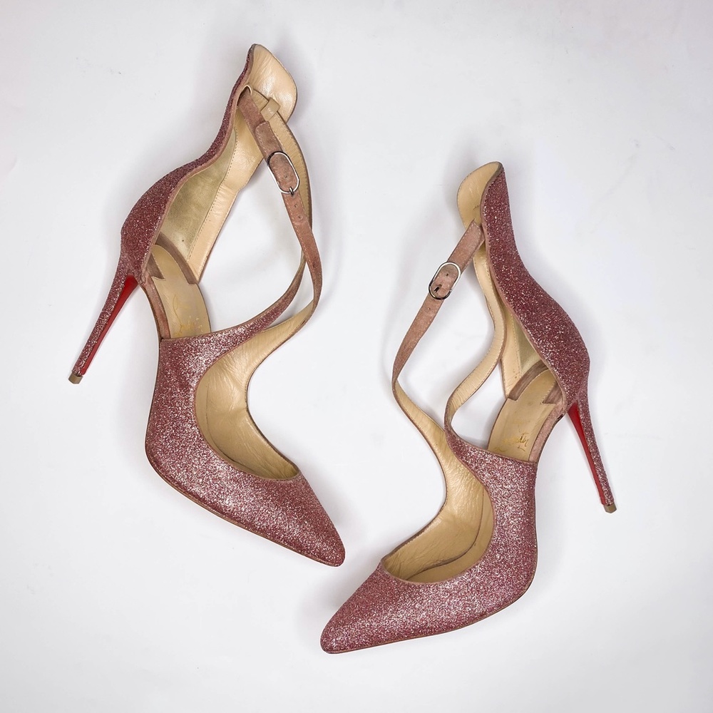 Christian Louboutin Marlenarock Size 36.5 100mm Heels in Glitter Pink.